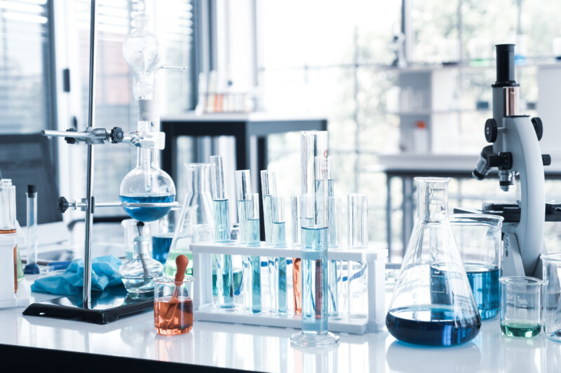 Science Instruments in laboratory room. Science Research Concept